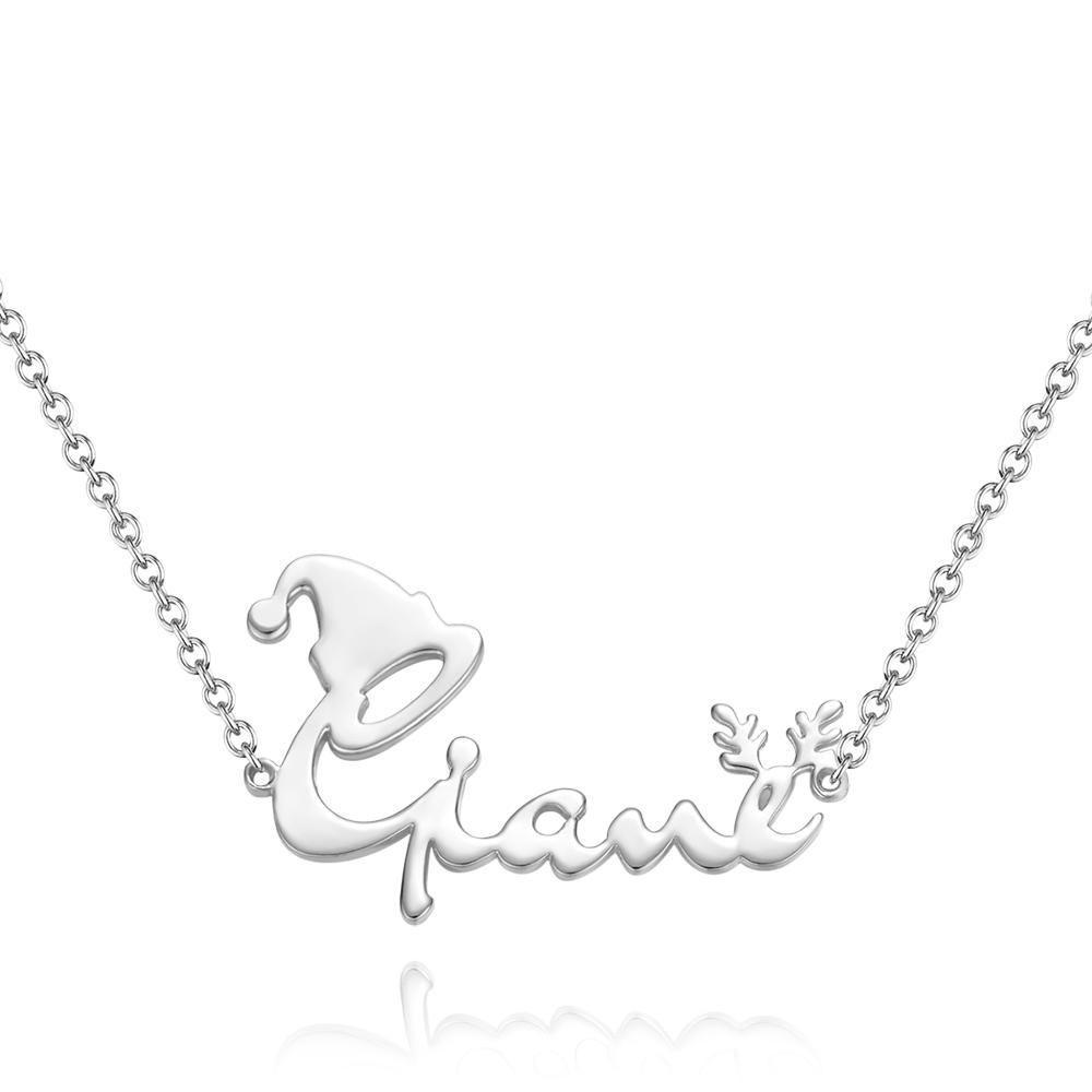 Collier Prenom Collier Prénom Personnalisé Avec Chapeau De No?l Et Bois De Cerf Cadeau Parfait Cadeaux De No?l Argent