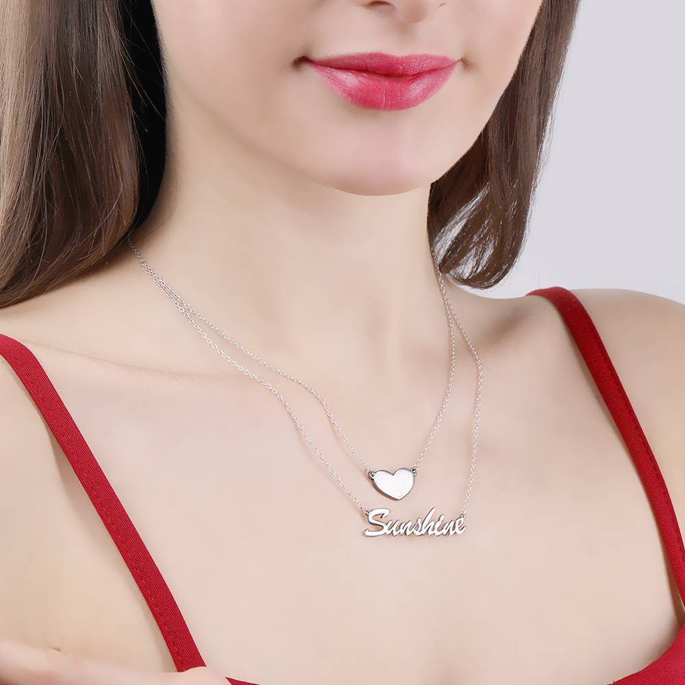 Collier Prenom Collier Prénom Personnalisé Superposé Avec Coeur En Argent