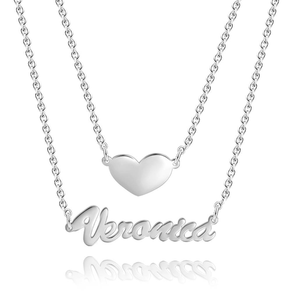 Collier Prenom Collier Prénom Personnalisé Superposé Avec Coeur En Argent Plaqué Or Rose