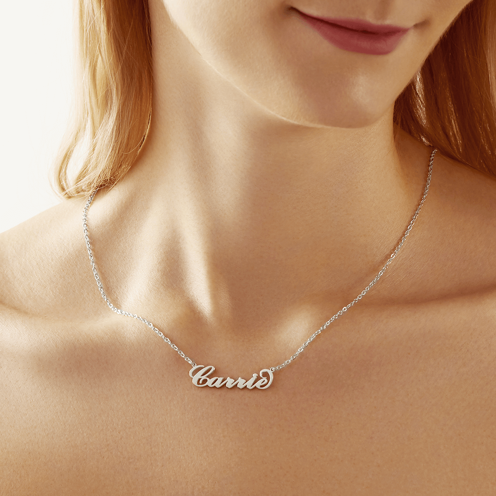 Collier Prenom Collier Prénom Personnalisé - Collier Prénom en Argent Sterling - Chaîne de Prénom - Collier Plaque Signalétique en Argent Sterling - Cadeaux d'Anniversaire pour Femme