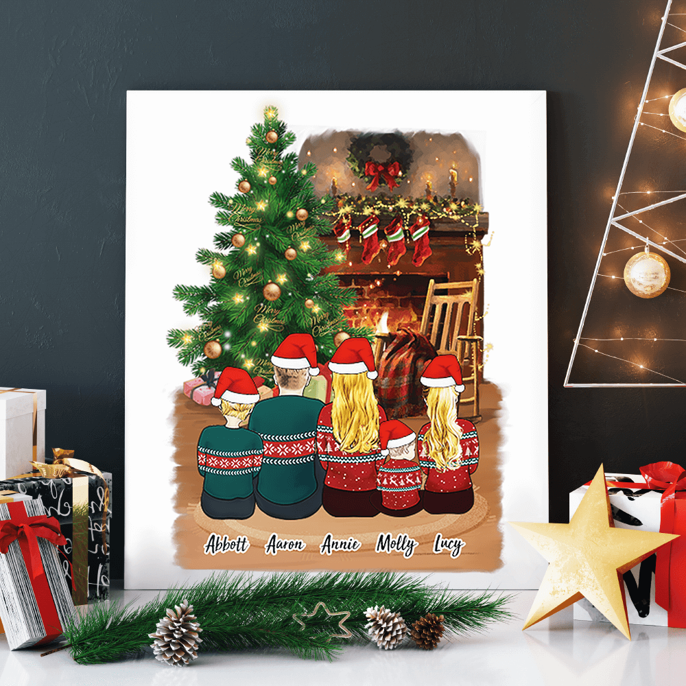 Christmas Family Cartoon Personalized Canvas 8inch X 10inch