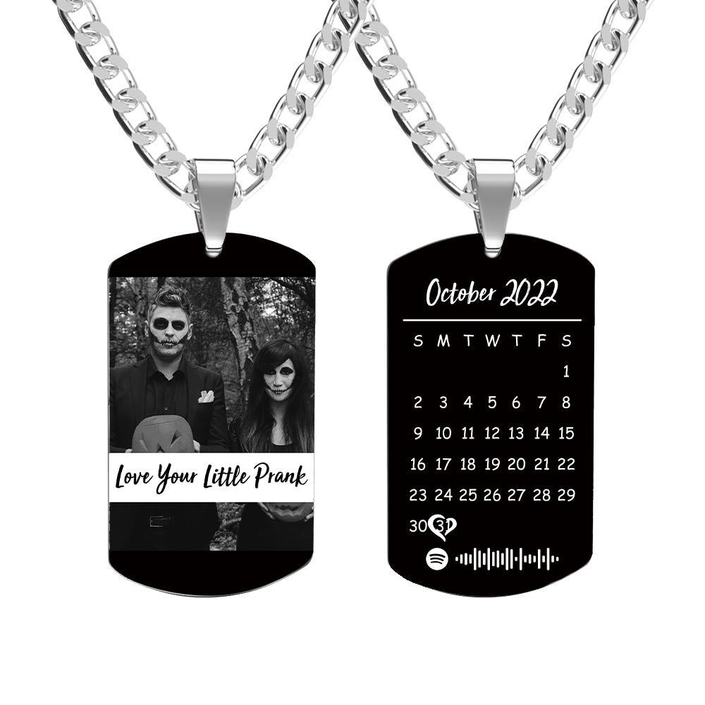 Collier Photo Spotify Gravé Personnalisé Avec Calendrier Personnalisé Cadeau D'halloween Parfait Pour Un Être Cher