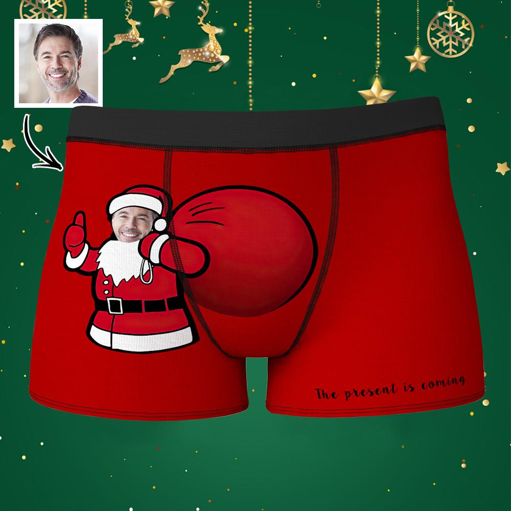Cadeau De Noël De Sous-vêtements De Photo De Santa Claus De Boxeurs De Visage Drôle Faits Sur Commande Pour Des Hommes