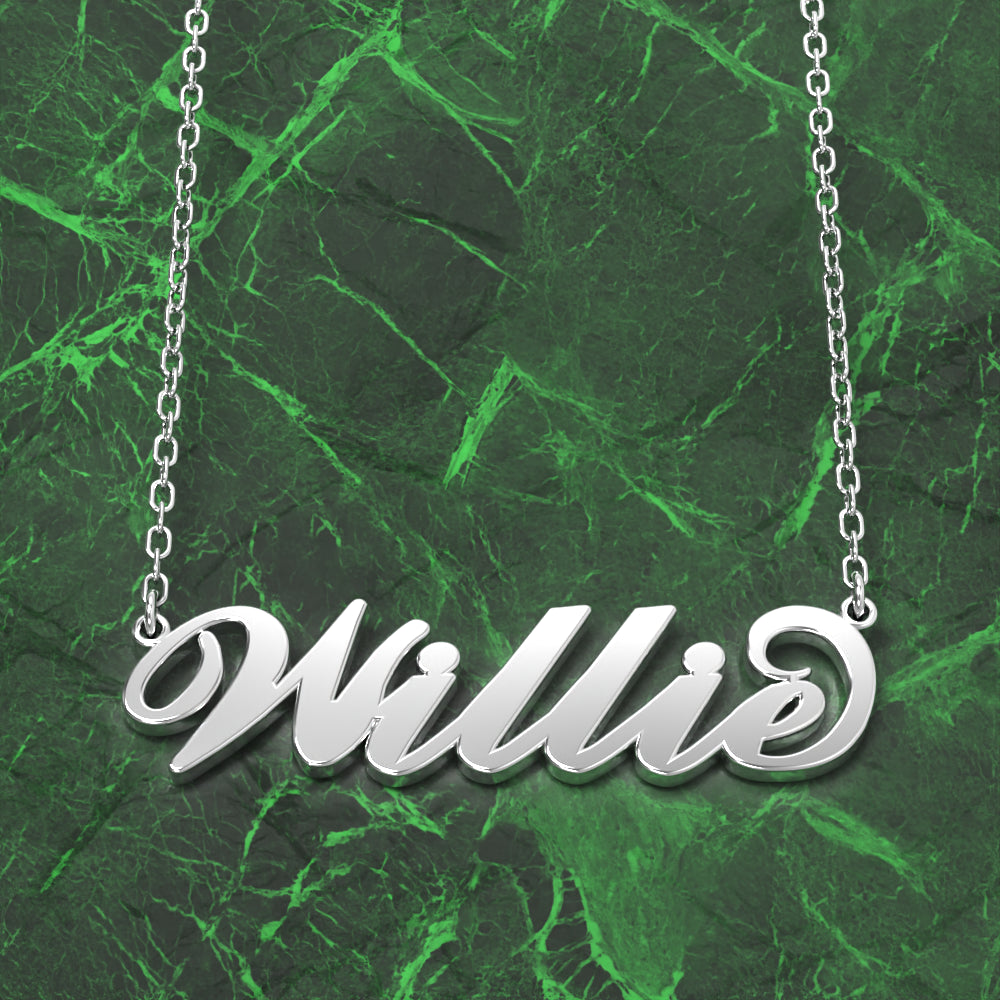 Willie Collier Prénom Argent Plaqué Or 14K Collier Personnalisé, Cadeaux Personnalisés Pour Elle