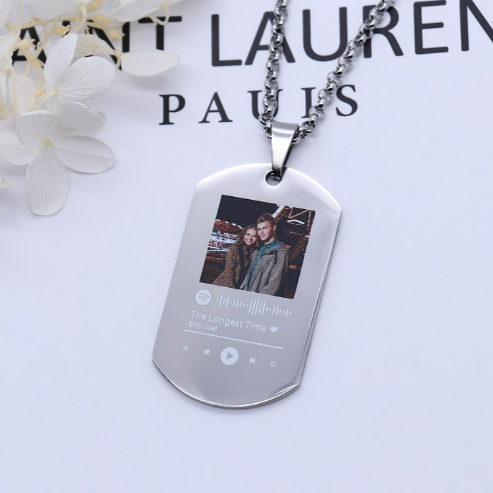 Custom Spotify Song Art Personalized Photo Necklace Engraved Tag Necklace For Him - soufeelit