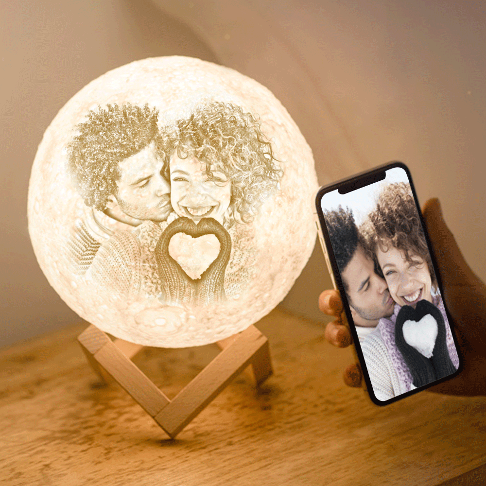 Lampada Photo Moon, Luce fotografica 3D personalizzata, Lampada Moon - Touch Two Colors 15cm