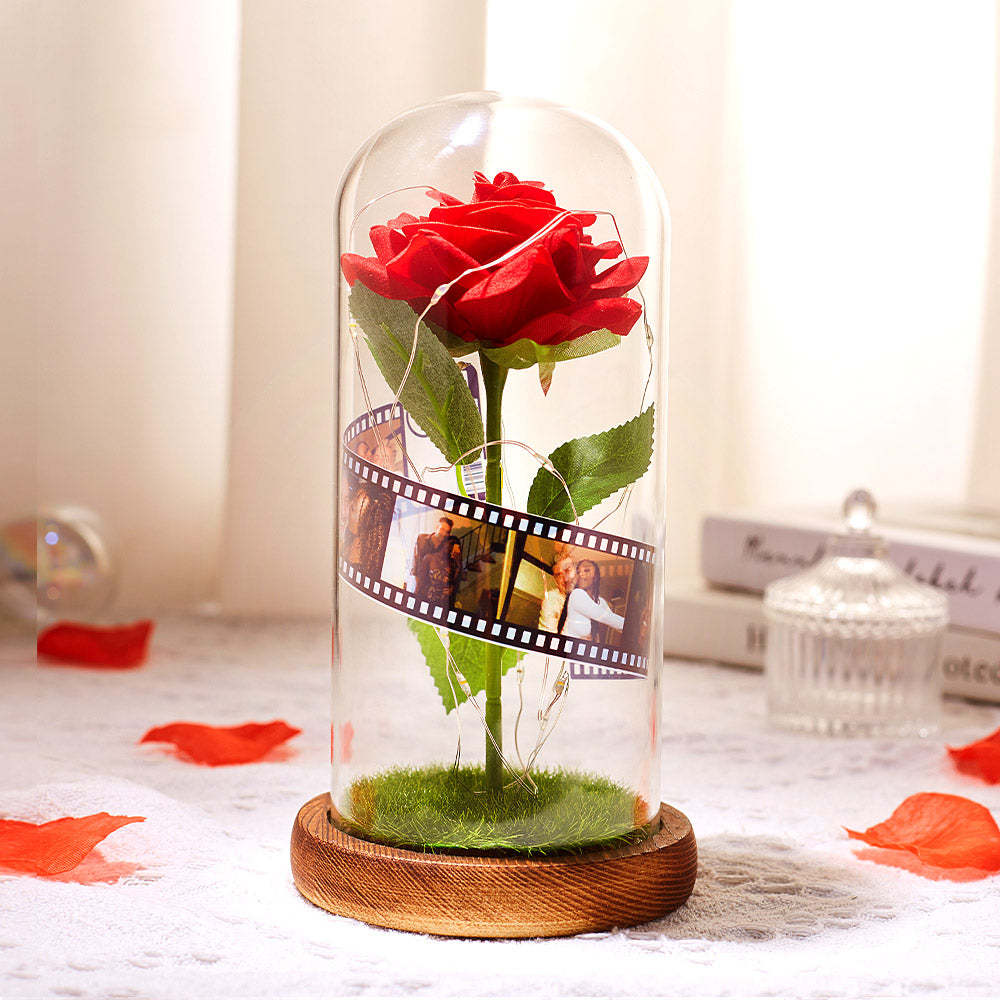 Album Fotografico Personalizzato Con Fiore Rosa In Vetro Con Lampada A Led Con Base In Pellicola Nera - Regalo Per Lei - soufeelitLampada Personalizzata