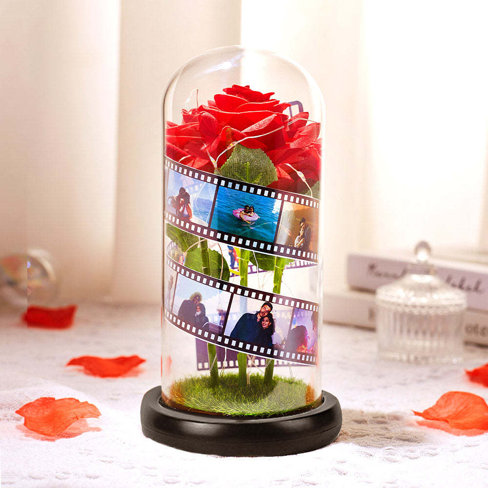 Album Fotografico Personalizzato Con Fiore Rosa In Vetro Con Lampada A Led Con Base In Pellicola Nera - Regalo Per Lei - soufeelitLampada Personalizzata
