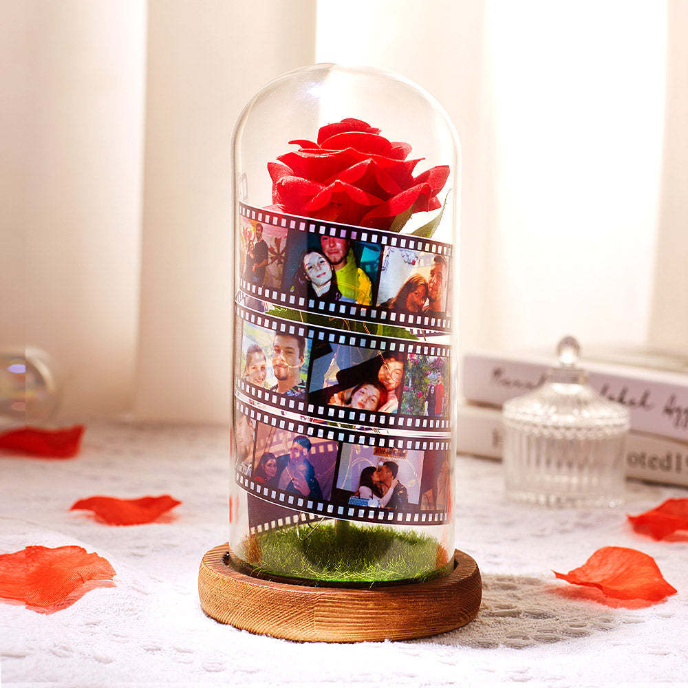 Album Fotografico Personalizzato Con Fiore Rosa In Vetro Con Lampada A Led Con Base In Pellicola Nera - Regalo Per Lei - soufeelitLampada Personalizzata
