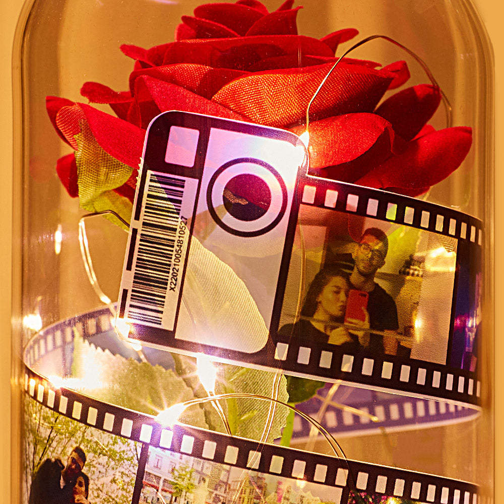 Album Fotografico Personalizzato Con Fiore Rosa In Vetro Con Lampada A Led Con Base In Pellicola Nera - Regalo Per Lei - soufeelitLampada Personalizzata