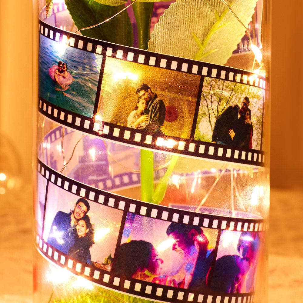 Album Fotografico Personalizzato Con Fiore Rosa In Vetro Con Lampada A Led Con Base In Pellicola Nera - Regalo Per Lei - soufeelitLampada Personalizzata