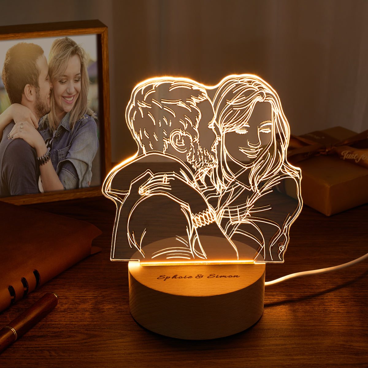 Lampada Personalizzata con Foto, Luce Notturna LED Foto Incisione Testo  Personalizzato, Foto Personalizzata 3D, Lampada Notturna USB per Coppia,  San