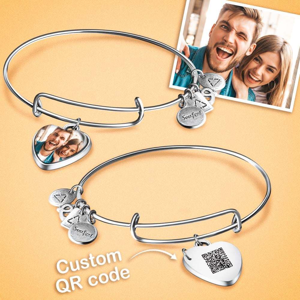 Personalized QR Code Heart Photo Charm Bangle Special Alloy - soufeelit