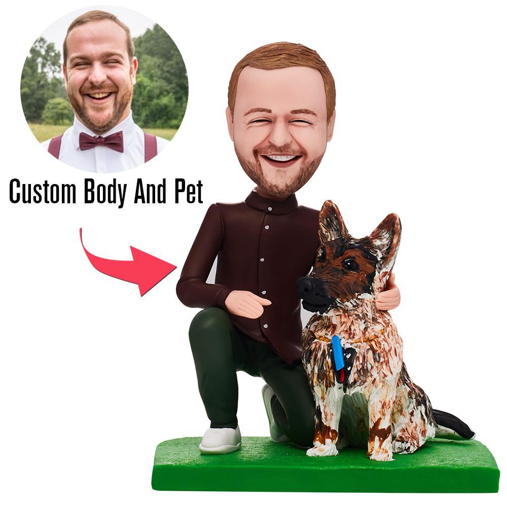 Bobblehead Personalizzato Uomo E Animale Completamente Personalizzabile Con Testo Inciso