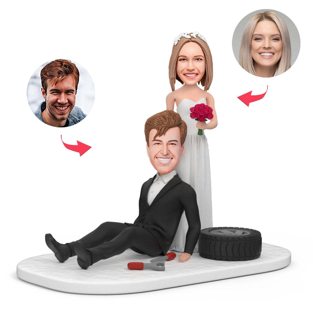 Sposo Sposa Seduto Pneumatico Bobblehead Personalizzato Con Testo Inciso - soufeelit