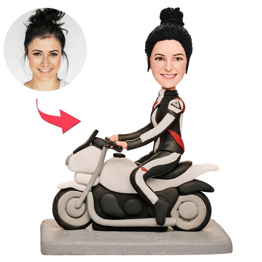 Bobblehead Personalizzato Motociclista Femminile Con Testo Inciso - soufeelit