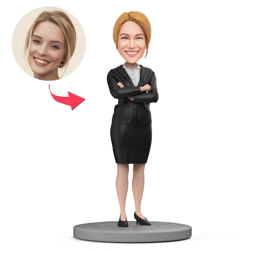 Abito Nero E Camicia Bianca Business Women Bobblehead Personalizzato Con Testo Inciso - soufeelit