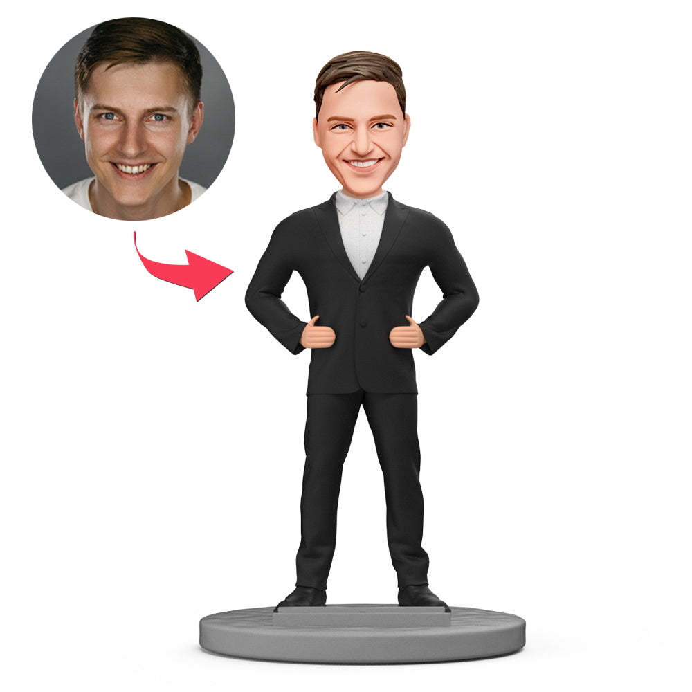 Business Man Suit Porta Cellulare Personalizzato Bobblehead Con Testo Inciso - soufeelit