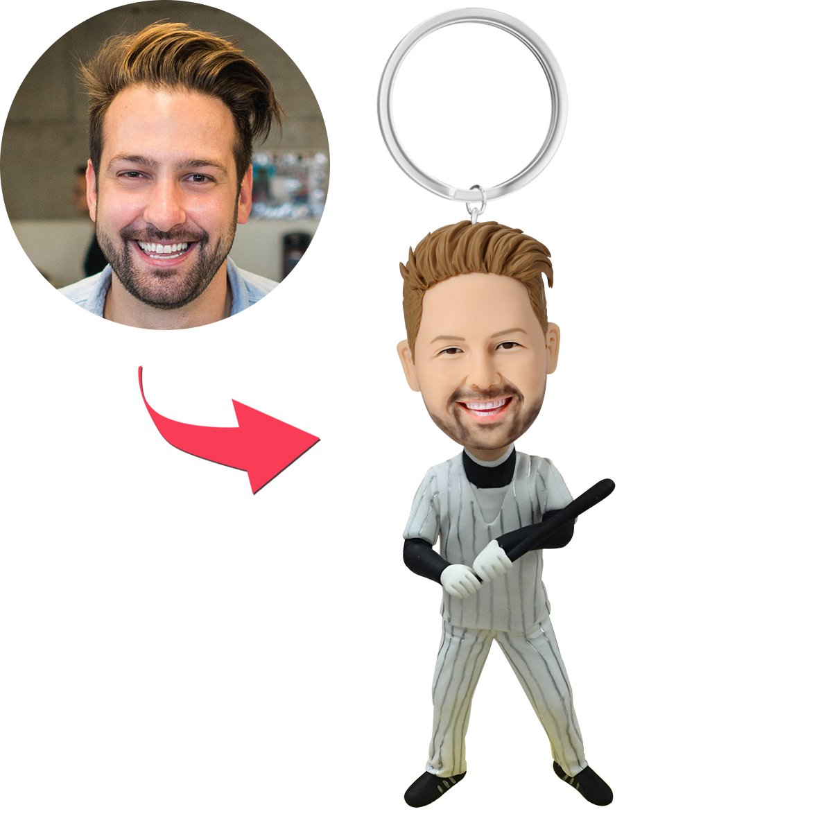 Battitore Di Baseball Con Mazza Da Baseball Bobblehead Personalizzato Con Portachiavi Con Testo Inciso