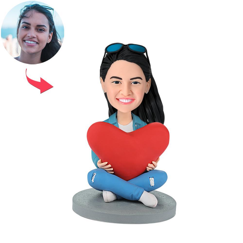 Bobblehead Personalizzato Da Donna Con Cuore Con Testo Inciso