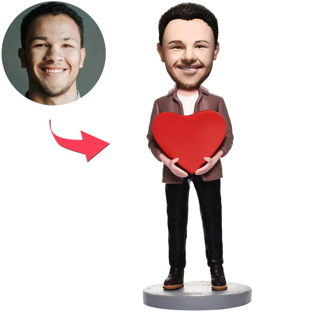 Uomo Con Cuore Personalizzato Bobblehead Con Testo Inciso - soufeelit