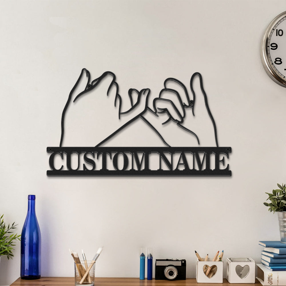 Custom Promise Hands Signs Metal Wall Art Personalizzato Coppia Nome Luci A Led Decor Regalo Per Amante - soufeelit