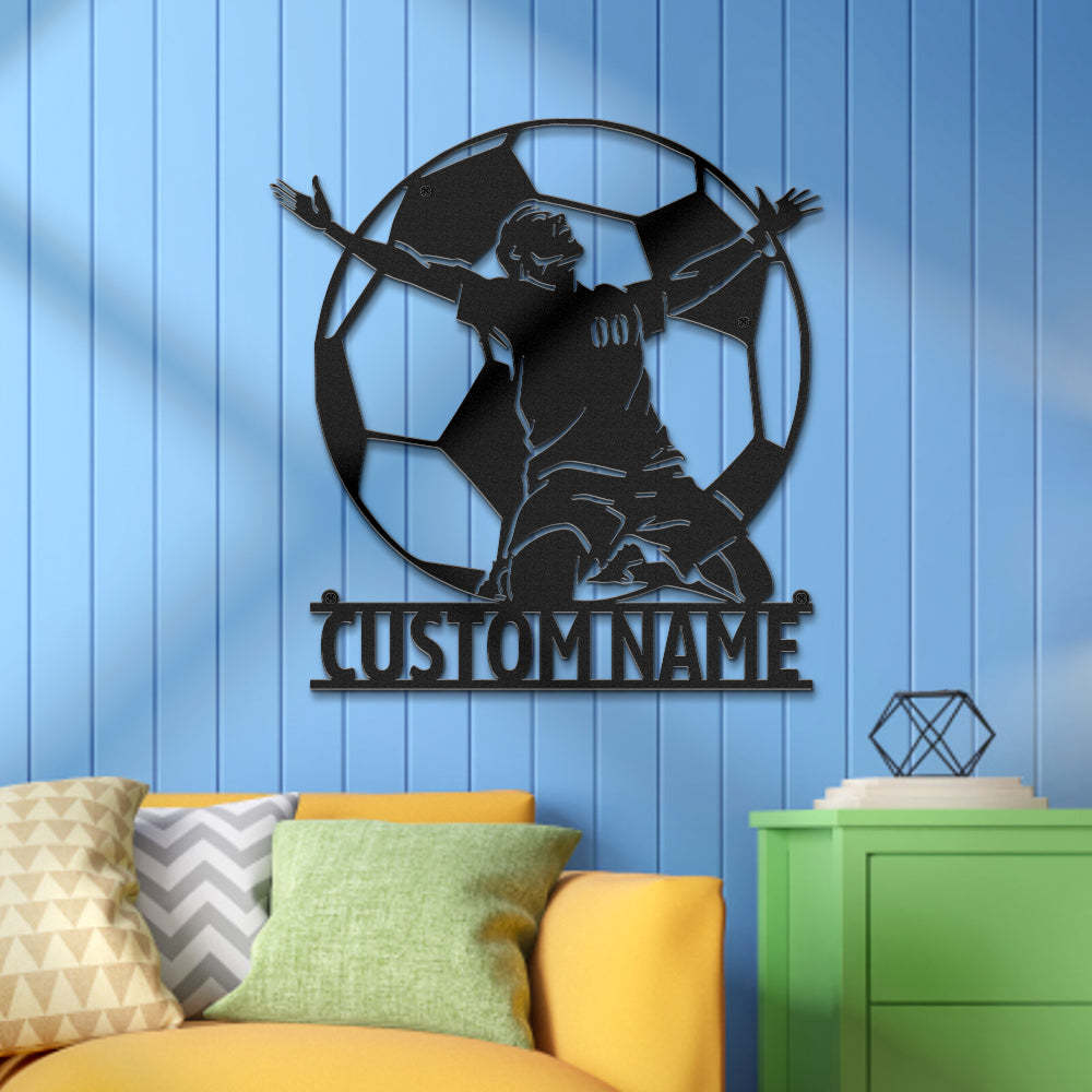 Segni Di Calcio Personalizzati Metal Wall Art Football Player Led Lights Decor Regalo Per Lui - soufeelit