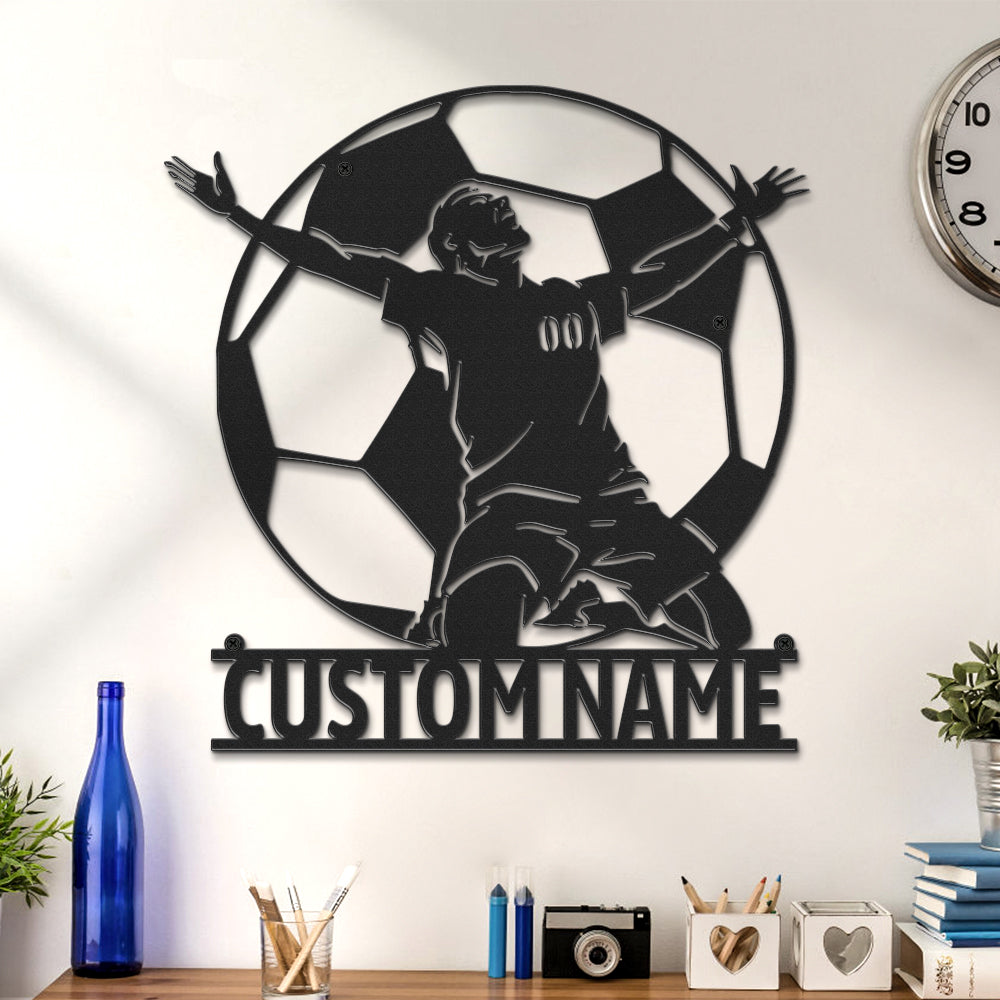 Segni Di Calcio Personalizzati Metal Wall Art Football Player Led Lights Decor Regalo Per Lui - soufeelit