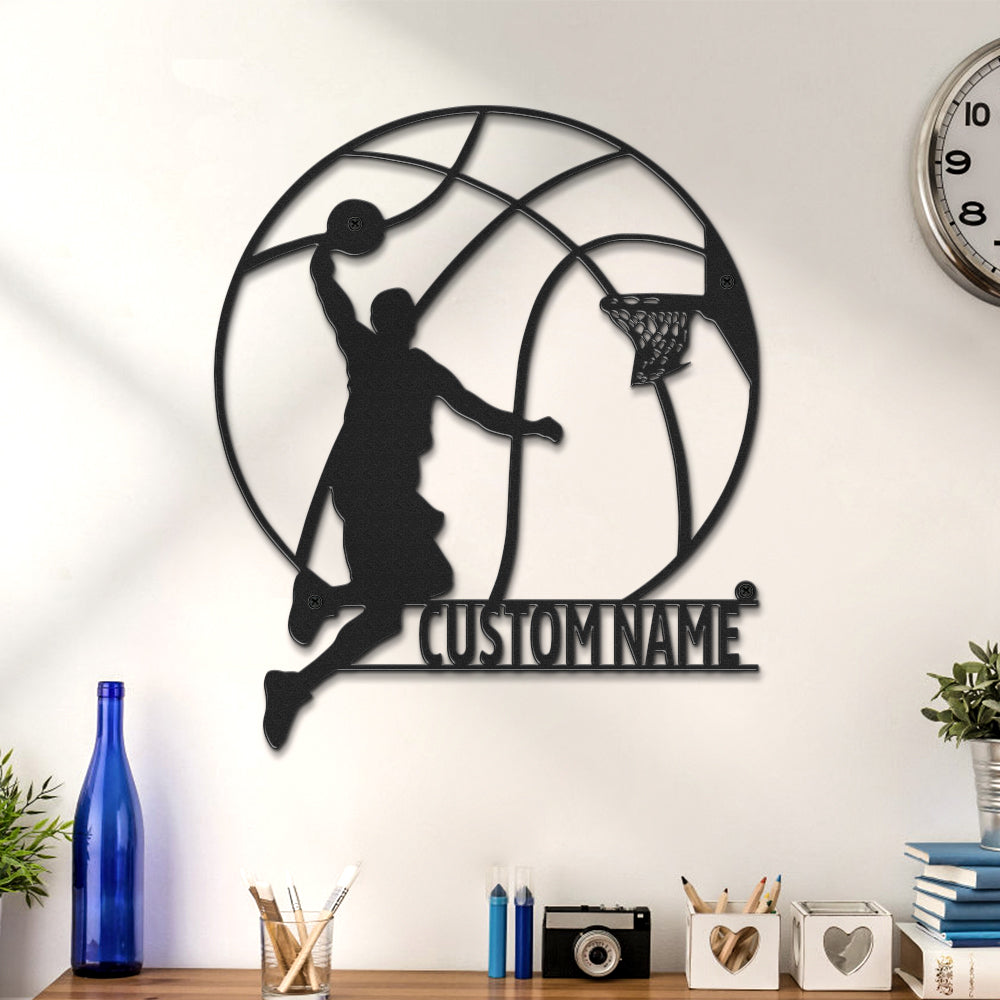 Custom Basketball Man Signs Metal Wall Art Led Lights Home Decor Gift For Basketball Lover - soufeelit