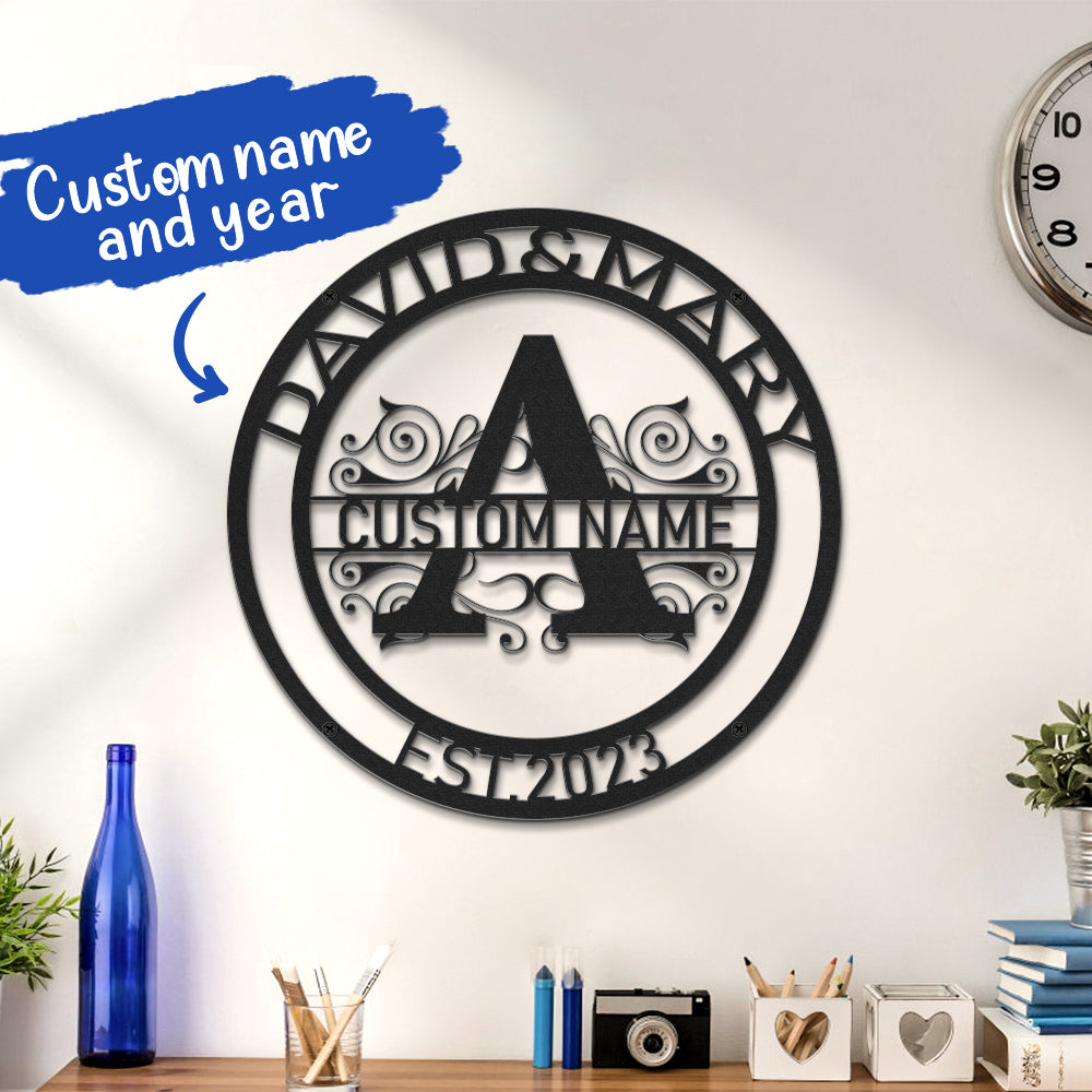 Nome Monogramma Rotondo Personalizzato Segni Di Arte Della Parete In Metallo Luci A Led Regalo Per Decorazioni Per La Casa - soufeelit