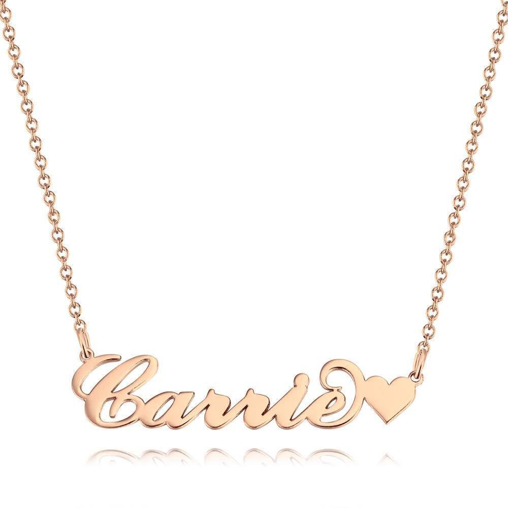 Collana Con Nome Stile Carrie Con Cuoricino Regalo Fidanzata Placcato In Oro Rosa