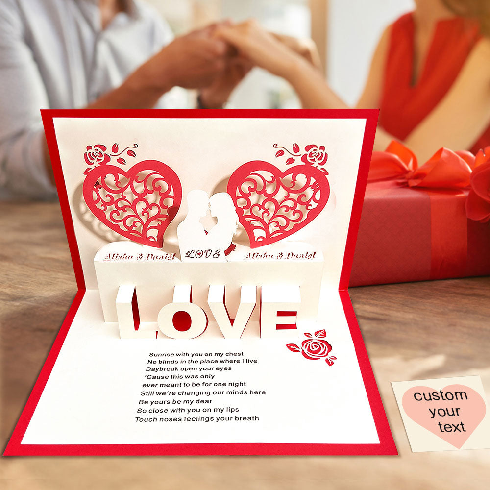 Biglietto Pop-up 3d Con Nome Personalizzato Biglietto Di Auguri Pop-up Personalizzato Con Coppia Di Cuori - soufeelit