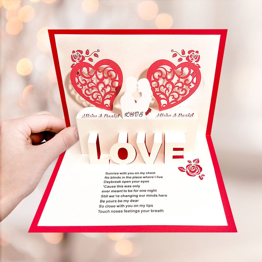 Biglietto Pop-up 3d Con Nome Personalizzato Biglietto Di Auguri Pop-up Personalizzato Con Coppia Di Cuori - soufeelit