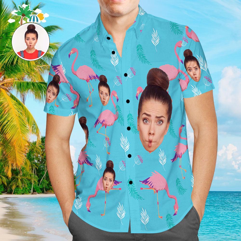 Camicia Viso Personalizzata Camicia Hawaiana Da Uomo Fenicottero Rosa