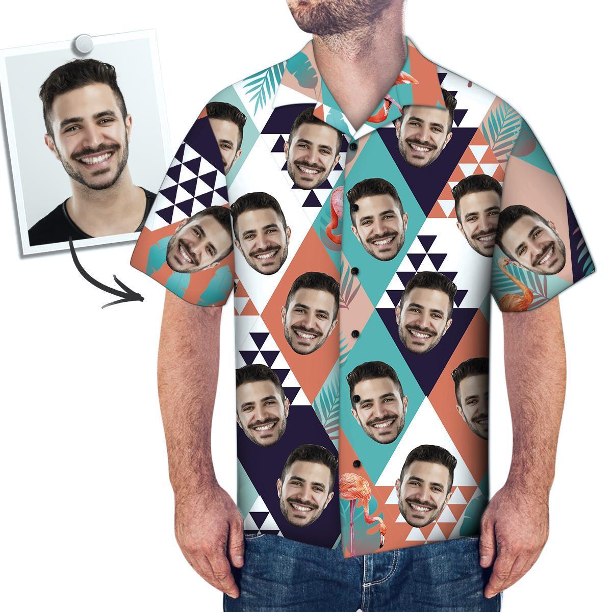 Camicia Hawaiana Con Viso Personalizzato Camicia Con Foto Personalizzata Piante Di Fenicottero