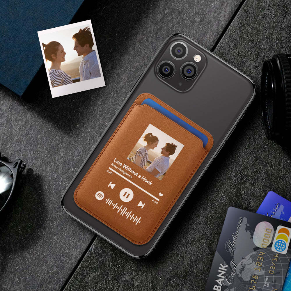 Portafoglio Magsafe In Pelle Personalizzato Portacarte Magsafe Personalizzato Con Codice Spotify Per Iphone - soufeelit