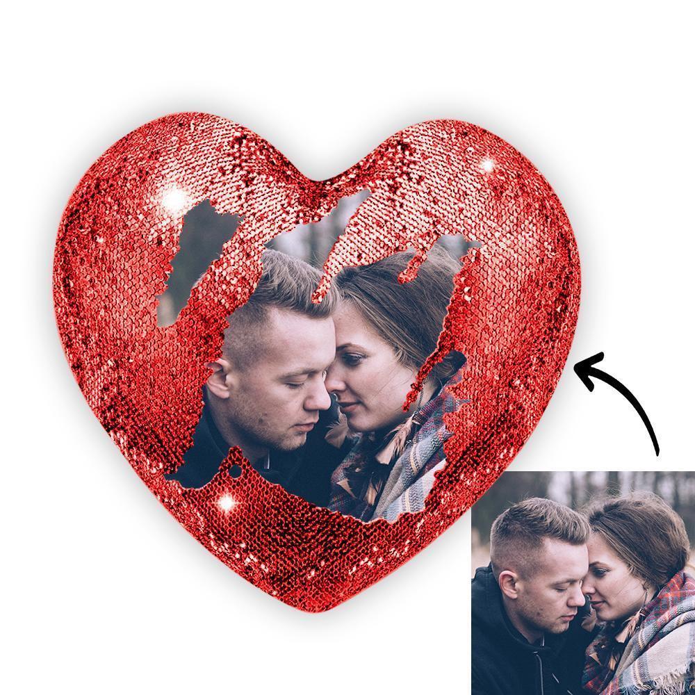 Cuscino Per Paillettes Cuore Personalizzato Photo Magic Rosso