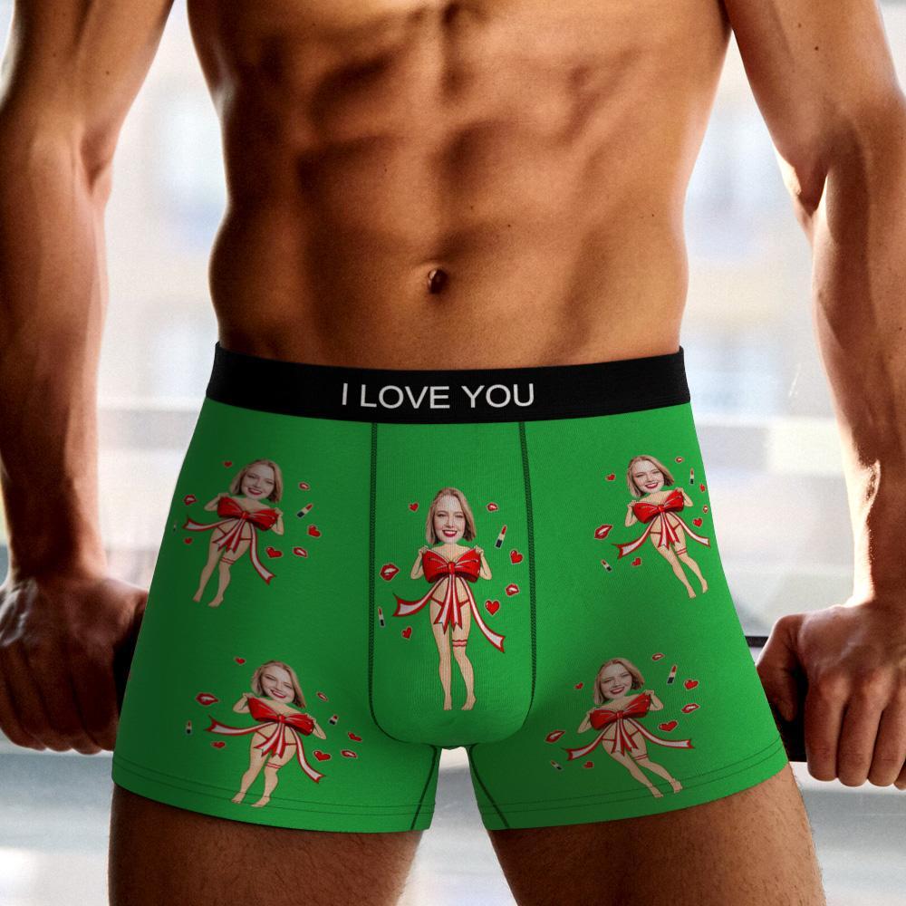 Personalizzato Foto Boxer Fiocco Rosso Regalo Intimo Intimo Uomo Regalo Per Fidanzato Vista Ar - soufeelit