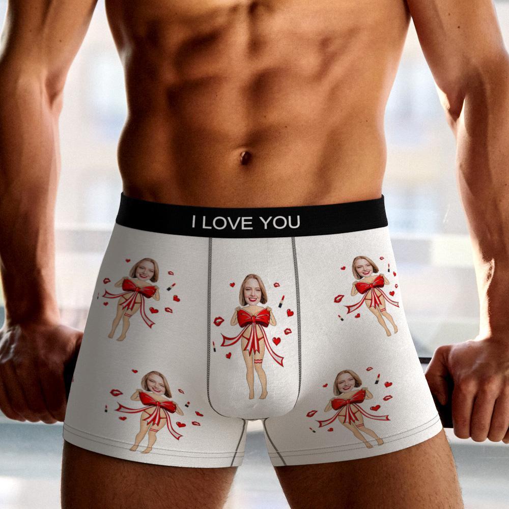 Personalizzato Foto Boxer Fiocco Rosso Regalo Intimo Intimo Uomo Regalo Per Fidanzato Vista Ar - soufeelit