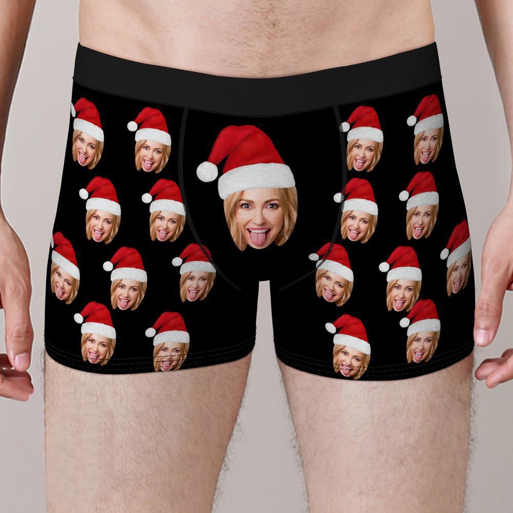 Pantaloncini Boxer Viso Personalizzati Con Cappello Natalizio Intimo Fotografico Personalizzato Regalo Di Natale Per Uomo