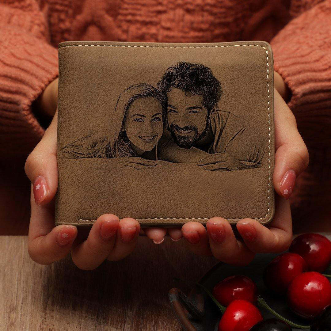 Portafoglio corto personalizzato con incisione fotografica Il miglior regalo per tuo padre&Personalizzare Un Portafoglio