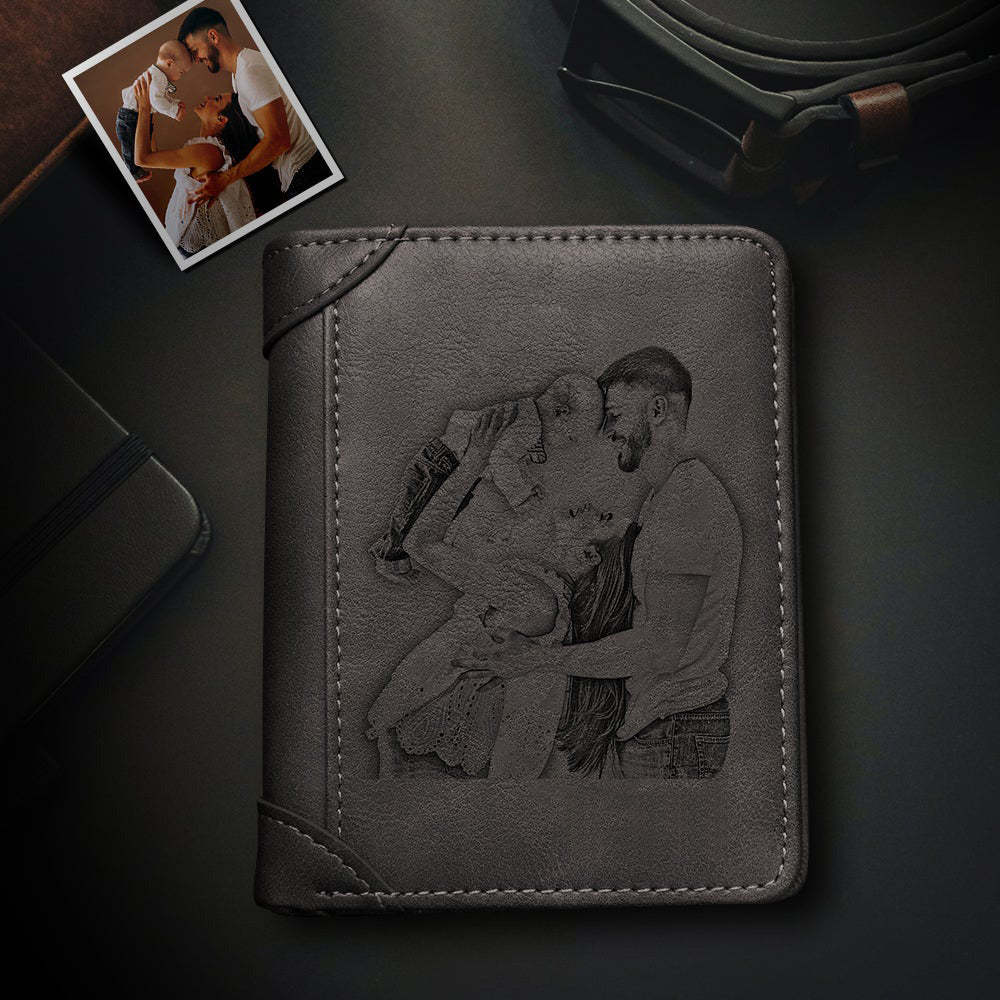 Portafogli Bifold In Pelle Personalizzati Con Foto Con Portamonete E Tasca Porta Documenti Da Uomo Verticale Grigio Regalo Per La Festa Del Papà&Personalizzare Un Portafoglio