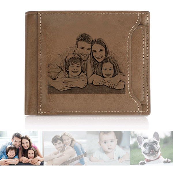 Portafoglio Registrabile Con Foto Personalizzata, Bifold Stile Corto - Pelle Marrone