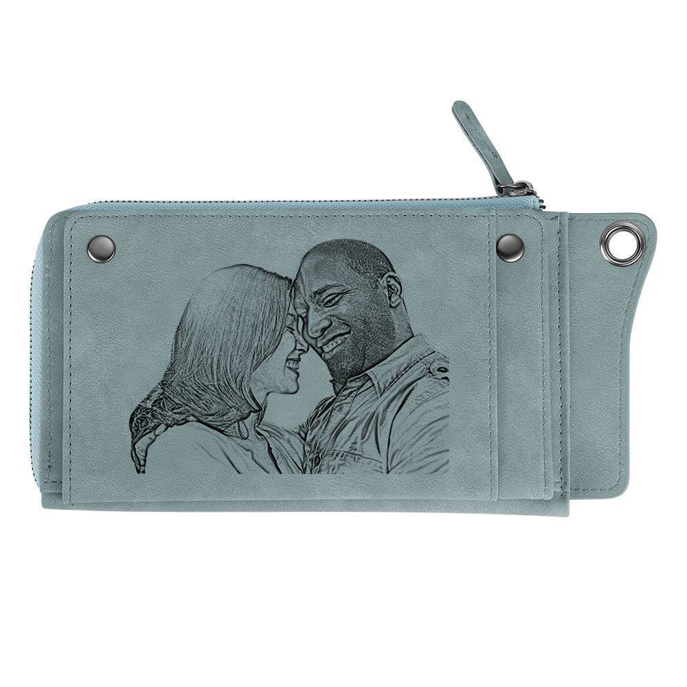 Portafoglio Personalizzato Con Foto Incisa In Pelle Lunga Stile - Blu&Personalizzare Un Portafoglio