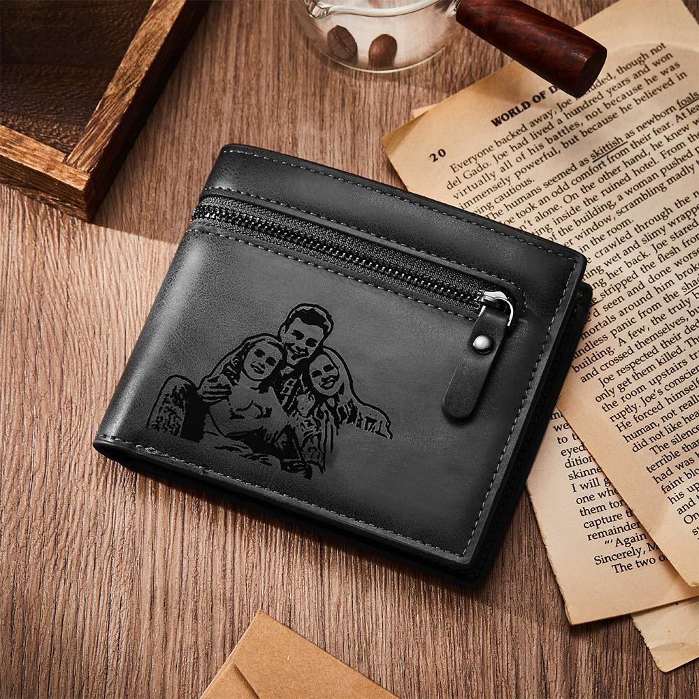 Portafoglio Bifold Personalizzato Portafoglio Da Uomo Con Testo Con Foto Incisa Per Fidanzato, Marito, Papà, Figlio, Anniversario, Regalo Di Natale - soufeelit