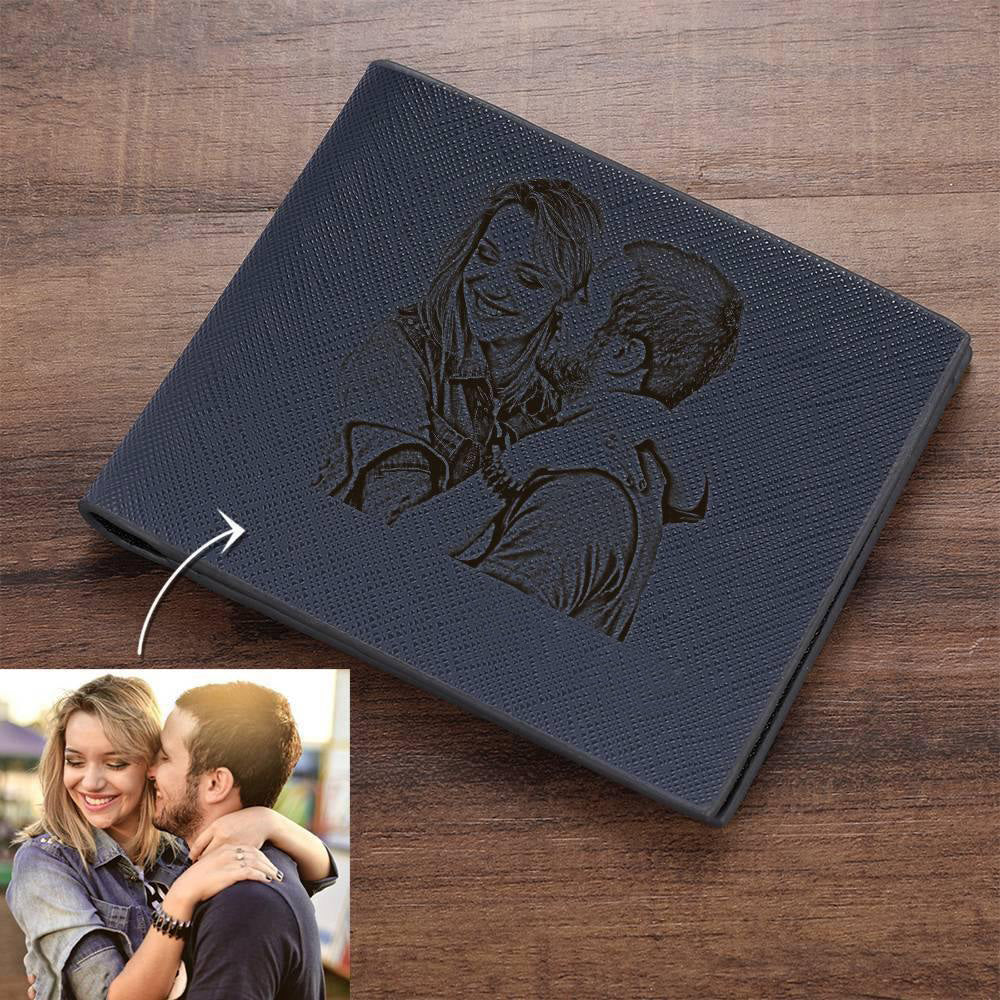 Portafoglio Corto In Pelle Con Foto Incisa Portafoglio Blu&Personalizzare Un Portafoglio