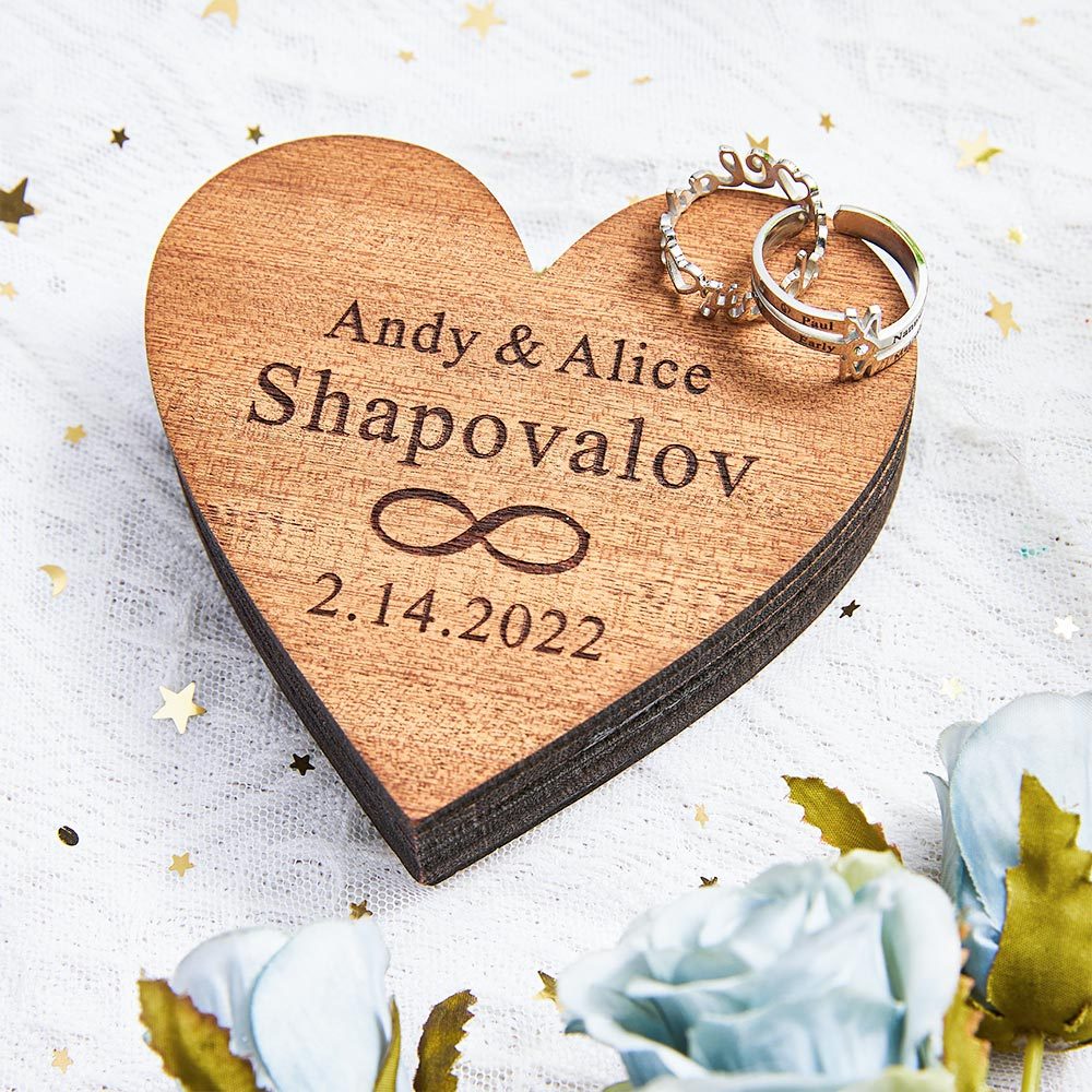 Scatola Per Anelli Con Incisione Personalizzata Elegante Scatola Per Fedi Nuziali Con Doppio Anello A Forma Di Cuore - soufeelit