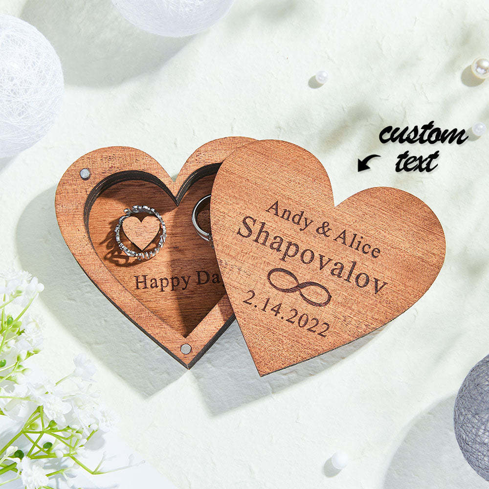 Scatola Per Anelli Con Incisione Personalizzata Elegante Scatola Per Fedi Nuziali Con Doppio Anello A Forma Di Cuore - soufeelit