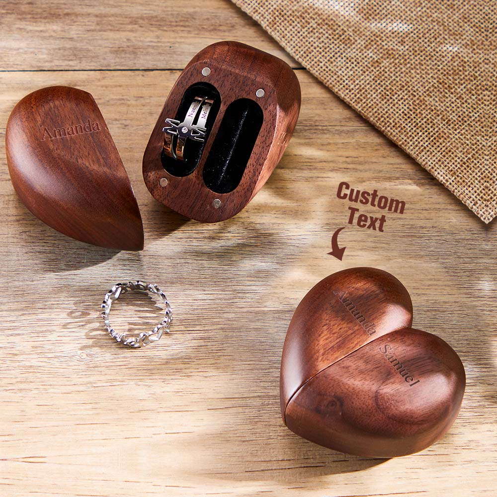 Porta Fedi Con Incisione Personalizzata A Forma Di Cuore Porta Fedi In Legno Con Doppio Anello - soufeelit