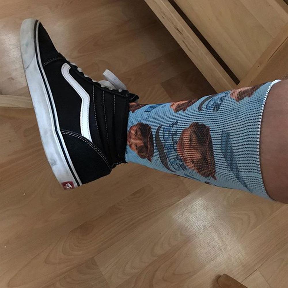 Calzini Personalizzati Con Foto, I Love Dad Face Blue Socks